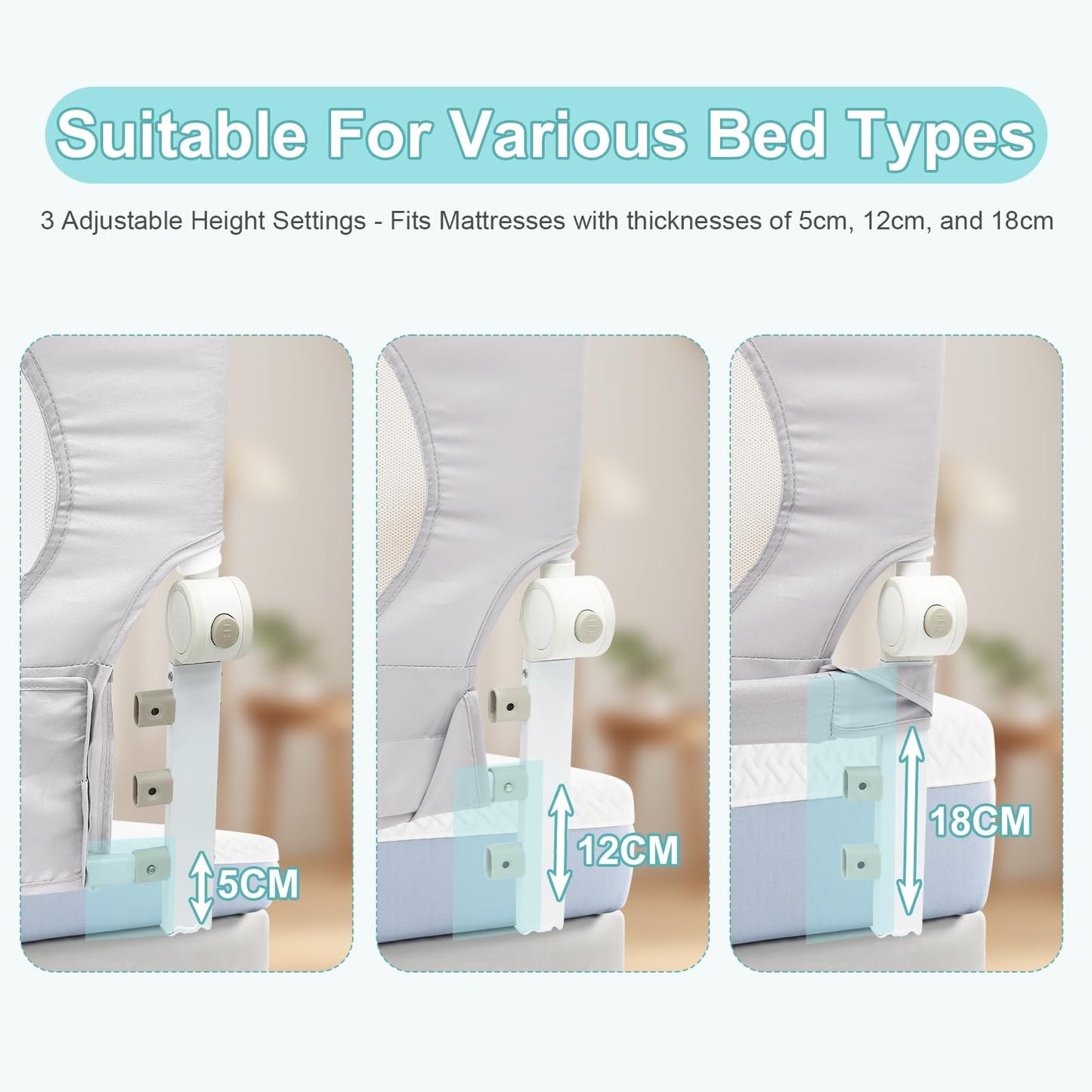 Omebel Toddler Bed Rail, 180cm/200cm Extra Long Baby Kids Bed Rail Guard Height Adjustable Folding, Safe Bed Side Rail for Queen, Full Size, Twin, King Size, Foldable & Button-Release Design