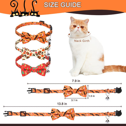 EXPAWLORER Halloween Cat Collar Breakaway with Bells - Adjustable Pet Collars with Detachable Bow Tie, 3 in 1 Holiday Cat Collars Also for Coming Thanksgiving Christmas Decoration Gifts