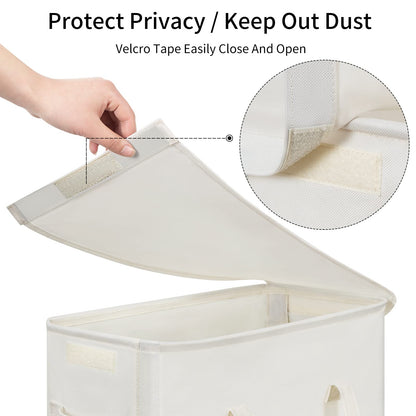 Chrislley 60L Slim Laundry Hamper with Lid Narrow Laundry Basket with Handle Upgrade Foldable Dirty Clothes Hamper Portable Skinny Hamper Organizer Storage Bins (25.6 inches,beige)