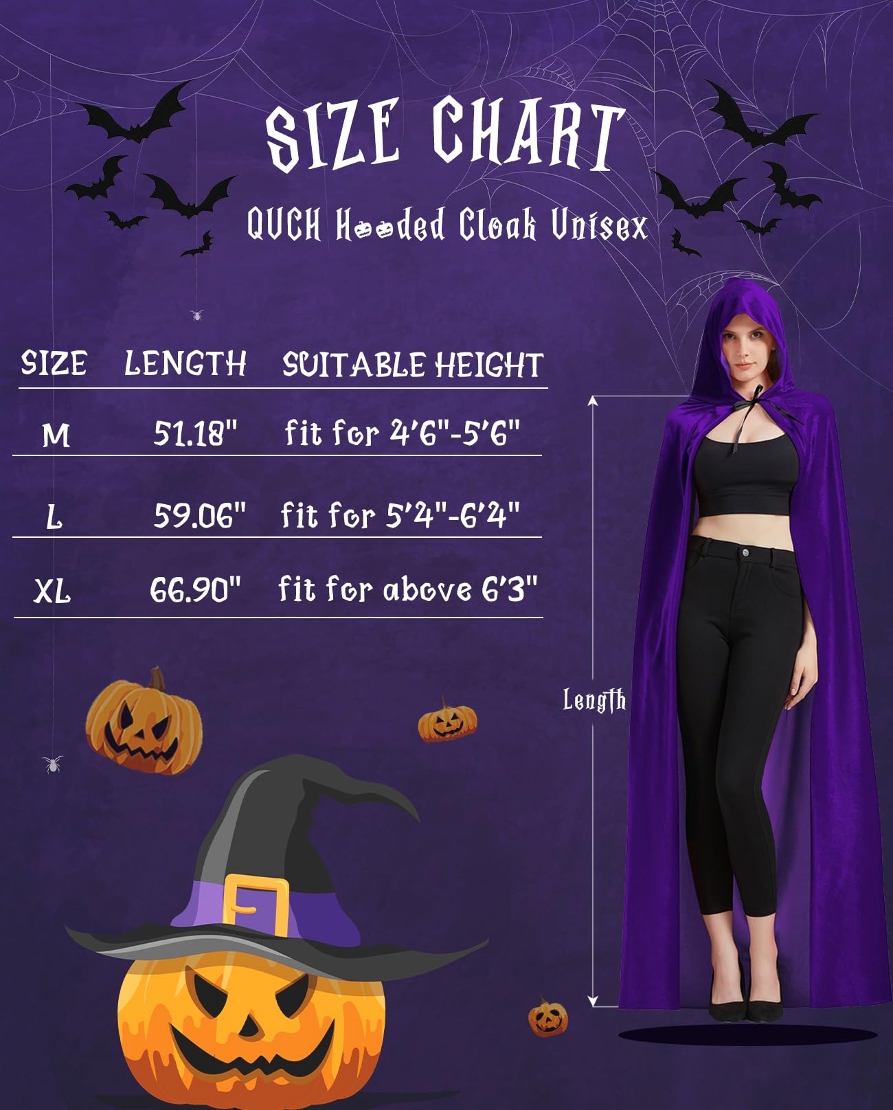 QUCH Hooded Cloak Unisex Cape Cloak with Hood for Men and Womens Witch Cloak Vampire Cape Halloween Christmas Costume Purple XL