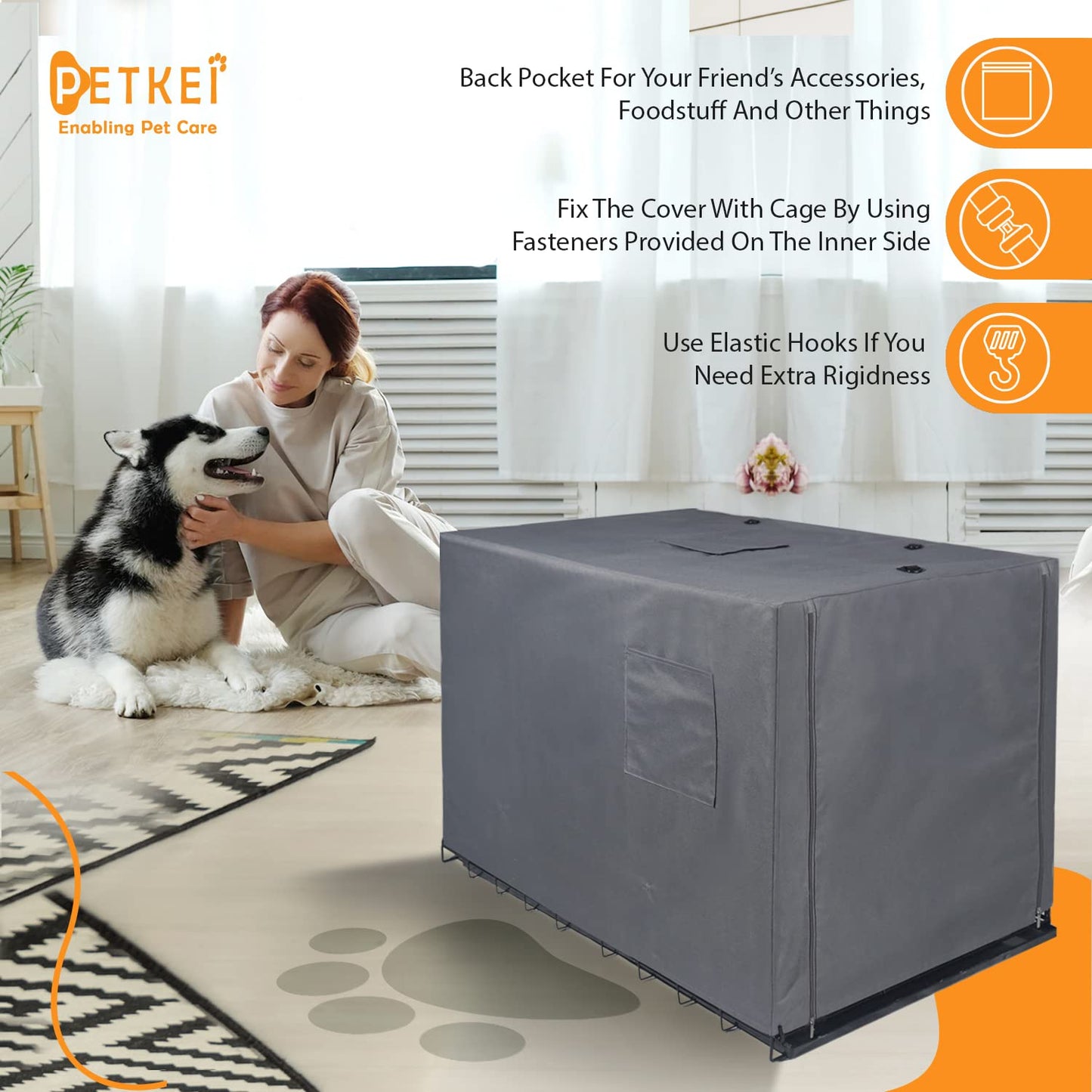 PETKEI Dog Crate Cover for Dog Crate Medium, Durable Polyester PU Coated Dog Cage Cover Designed for 1 & 2 Door Cage, Includes 1 Breathable Mesh Window & 1 Pocket for 30 Inch Dog Crate(Cover Only)