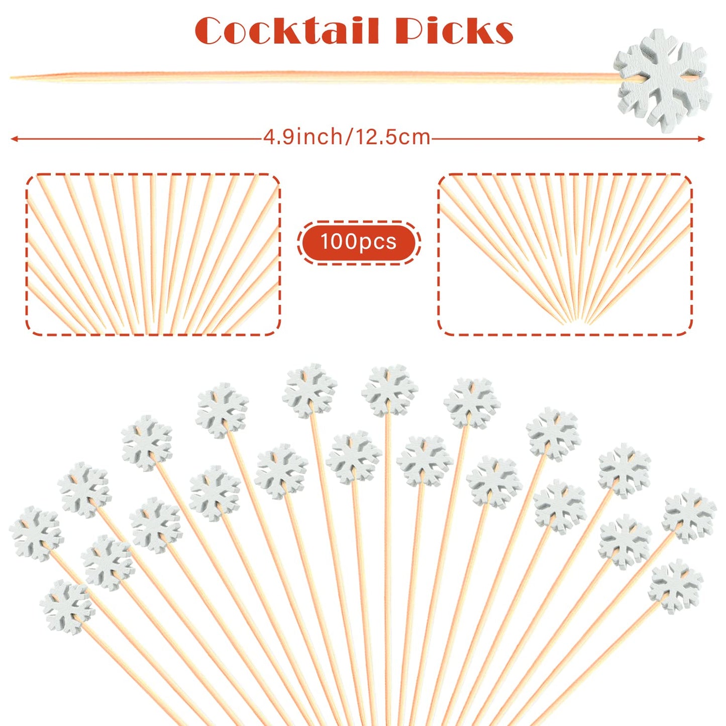 100pcs Red Heart Cocktail Picks 4.7" Long Fruit Sticks Food Toothpicks Sandwich Appetizer Charcuterie Skewers, Handmade of Bamboo Wood, for Birthday, Wedding, Valentines Day Decoration Party Supplies