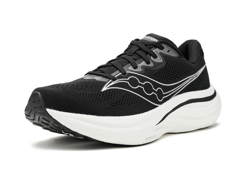 Saucony Women's Ride 19 Sneaker, Black/Silver, 8.5