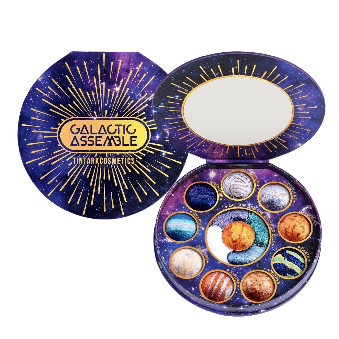 Tintark Galactic Assemble Eyeshadow Palette 14 Colors Glitter Shimmer Metallic Eye Shadow Pallet Blue Galaxy Eye Makeup Palettes Create Space-like Eyes Make up Orange Gifts for Women Girls