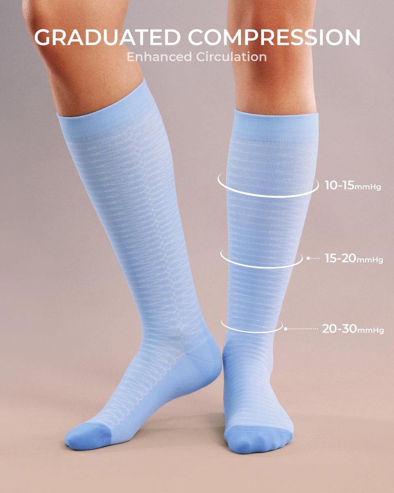 FITRELL 4 Pairs Compression Socks for Women & Men, 20-30mmHg Circulation Support for Athletic Travel Daily Wear, White+Black+Grey+Blue, Small-Medium