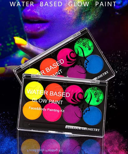 UV Face Paint Kit, Glow In The Dark Paint, Neon Fluorescent Body Painting 8 Colors Professional Brush,Water Based Black Lights Makeup for Kids Adults,Halloween Party Supplies,Projects Costumes Theater