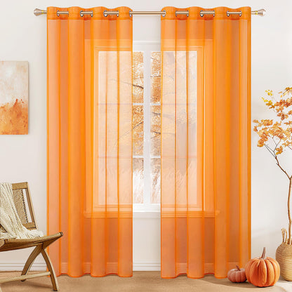 MIULEE Short Window Orange Sheer Curtains for Fall Elegant Transparent Voile Curtain Halloween 2 Panels for Bedroom Living Room 54 x 63 Inches Length