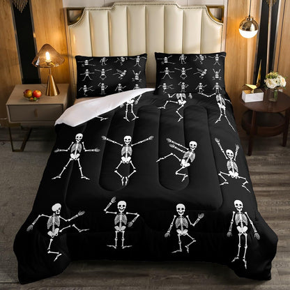 Erosebridal Sugar Skull Comforter Set Full Size Skeleton Bones Bedding Set for Kids Boys Girls Teens Adult Halloween Horror Theme Down Comforter Gothic Spooky Duvet Sets with 2 Pillow Cases
