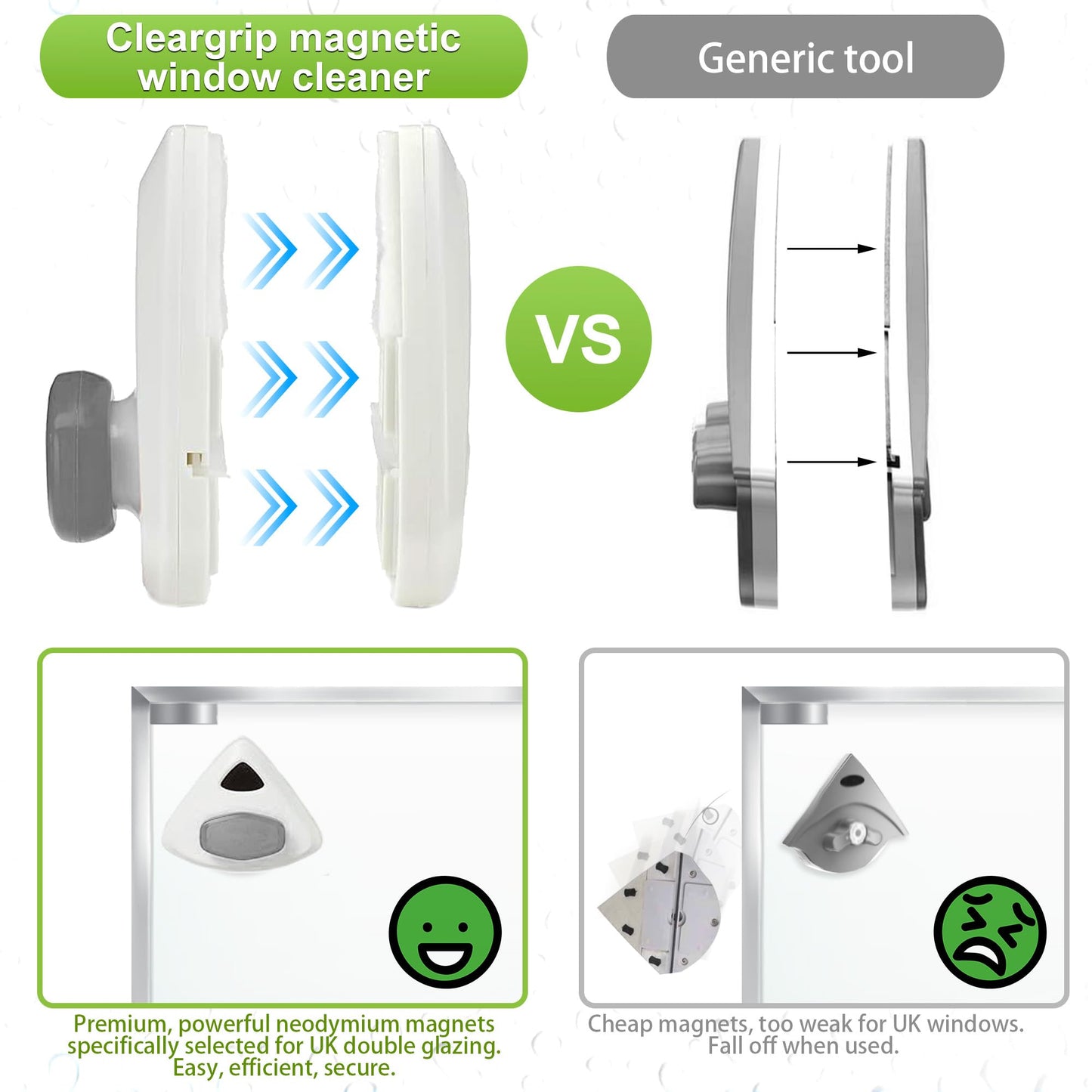 Double sided magnetic window cleaning kit UK DOUBLE GLAZING magnetic window cleaner for 16-24mm UK glass [GEKKOH CLEARGRIP] (ESSENTIALS MAX)