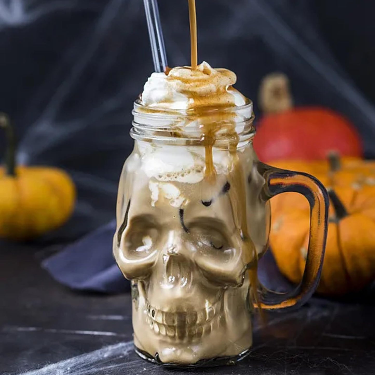 TOPZEA 6 Pack Skull Mason Jars with Handle, 16 Oz Glass Beer Mugs Gothic Wide Mouth Tumbler Cup with Straws and Lids, Novelty Pub Bar Mug Halloween Drinking Glasses for Beverage, Liquor, Mix Cocktail