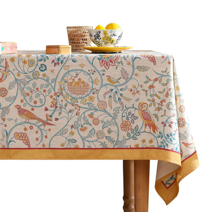 patdrea Designer Yellow French Spring Summer Tablecloth,Rustic Linen Floral Birds Pattern Table Cloth for Square Tables,Decor Table Cover for Kitchen Dining Holiday Banquet,Christmas,55"*55"