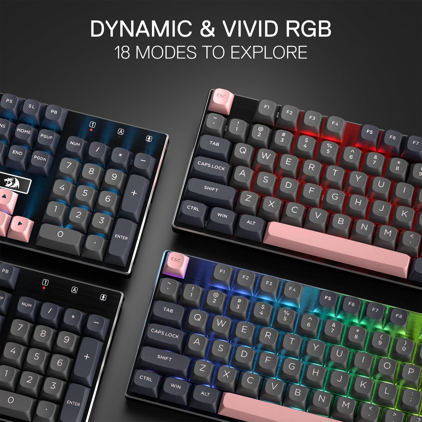 Redragon K556 PRO Upgraded Wireless RGB Gaming Keyboard, BT/2.4Ghz Tri-Mode Aluminum Mechanical Keyboard w/No-Lag Connection, Hot-Swap Linear Quiet Red Switch
