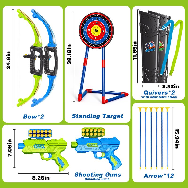 AuroTops 2 in 1 Pack Bow and Arrow Set for Kids 6 Year Old Boy Gifts Boy Toys Age 6-8,Archery Set with Lights Sport Shooting Games for Kids 5-12 Year Old Birthday Gifts Indoor Outdoor