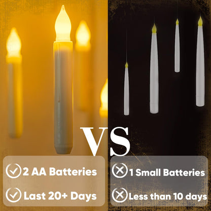 Homemory Hanging Floating Candles with Wand Remote and String, 12 Pcs Flying Flameless LED Taper Candles Warm White Light, Battery Operated Window Candles with Wand for Halloween Christmas Party