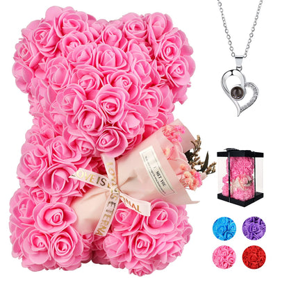 Valentines Day Gifts for Her Rose Bear for Women, Artificial Rose Teddy Bear Birthday Bouquet, Mother's Day Rose Gift, Perfect for Wife, Mom, Grandma (Rose Red)