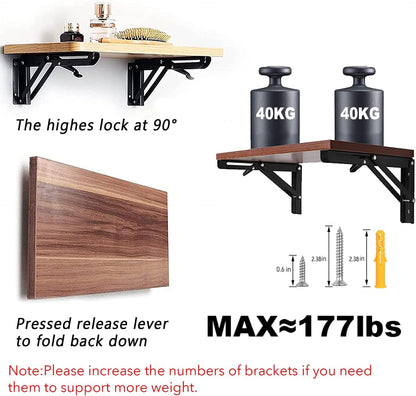 Folding Shelf Brackets - 24 Inch 2 Pcs Heavy Duty Metal Collapsible Triangle Shelf Bracket, DIY Wall Mounted Shelf Bracket, Space Saving for Bench Table