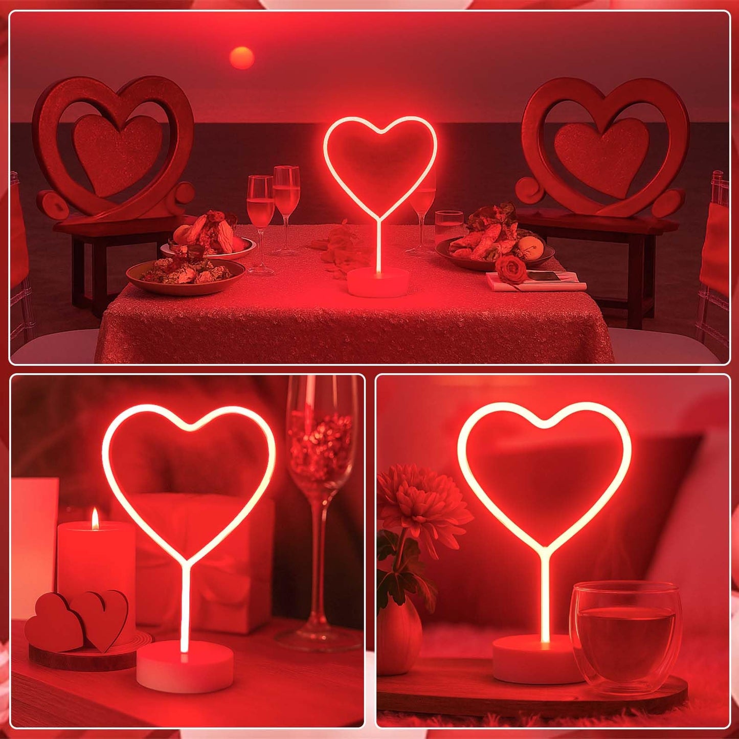 BHCLIGHT Pink Heart Neon Sign, Valentines Day LED Neon Light Battery Operated or USB Powered Valentines Pink Heart Lights, Table Lamp for Galentines Day Decorations, Wedding, Gifts for Women, Lover