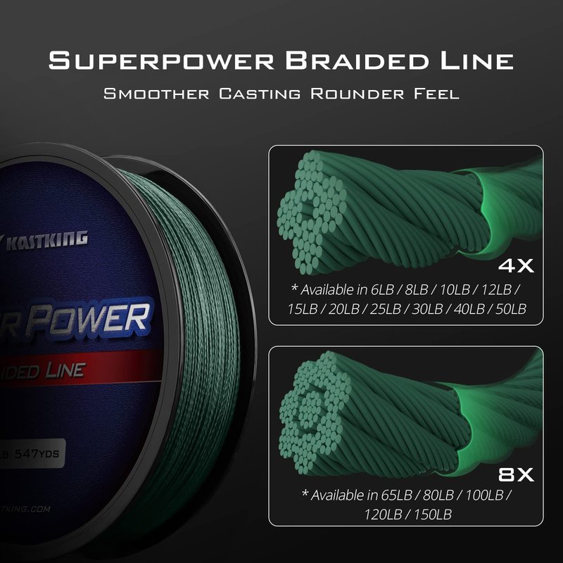 KastKing Superpower Braided Fishing Line, Moss Green, 50 LB, 300+27 Yds