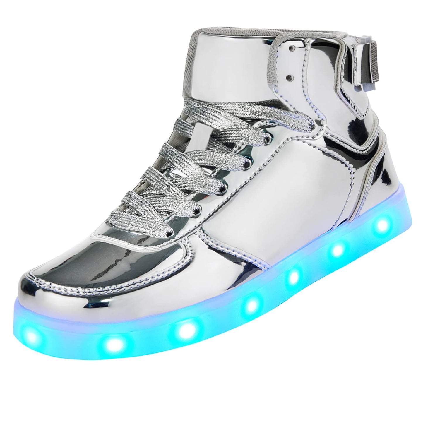 DIYJTS Kids LED Light Up Shoes, Fashion High Top LED Sneakers USB Rechargeable Glowing Luminous Shoes for Boys Girls Toddler Child Silver