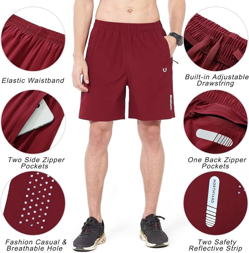 Men's Athletic Running Shorts - Quick Dry Lightweight Gym Workout | 7"/9"/5" with 3 Zipper Pockets