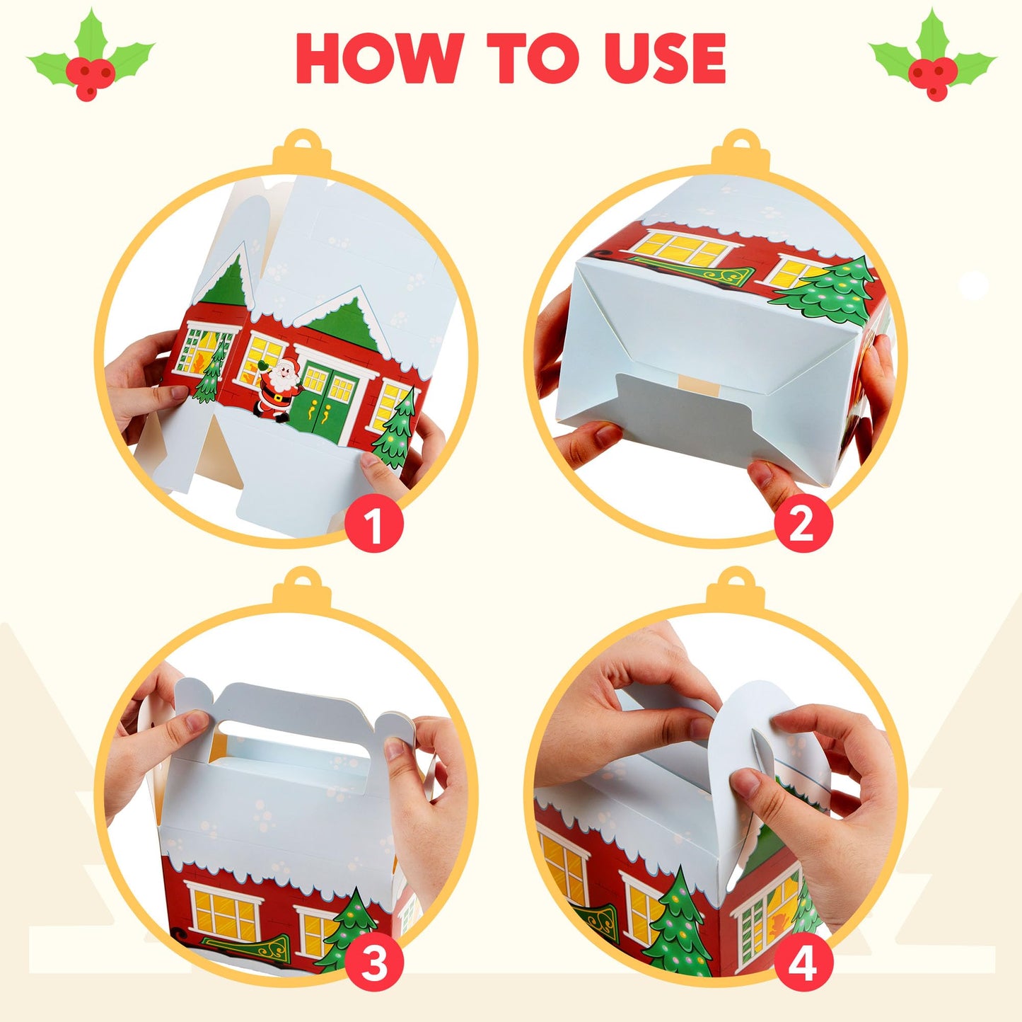 JOYIN 24 PCS 3D Christmas House Cardboard Treat Boxes for Holiday Xmas Goody Gift, Goodie Paper Boxes, School Classroom Party Favor Supplies, 4 Designs Candy Treat Cardboard Cookie Boxes
