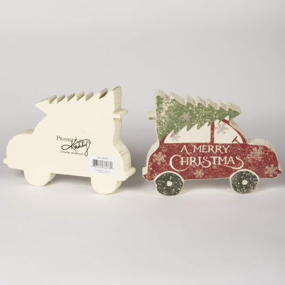 Primitives by Kathy Rustic Car with Tree Chunky Sitter Christmas Sign