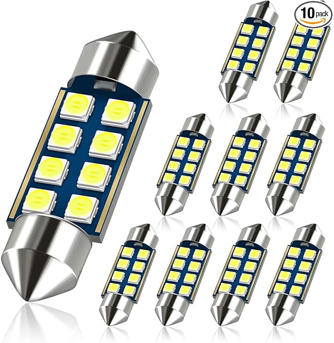 12V 36MM Festoon 6418 DE3423 DE3425 6000K White Extra Bright LED Bulbs for Car Interior Lights License Plate Map Dome Trunk Door Courtesy Light 8-SMD Chipset Canbus Error Free