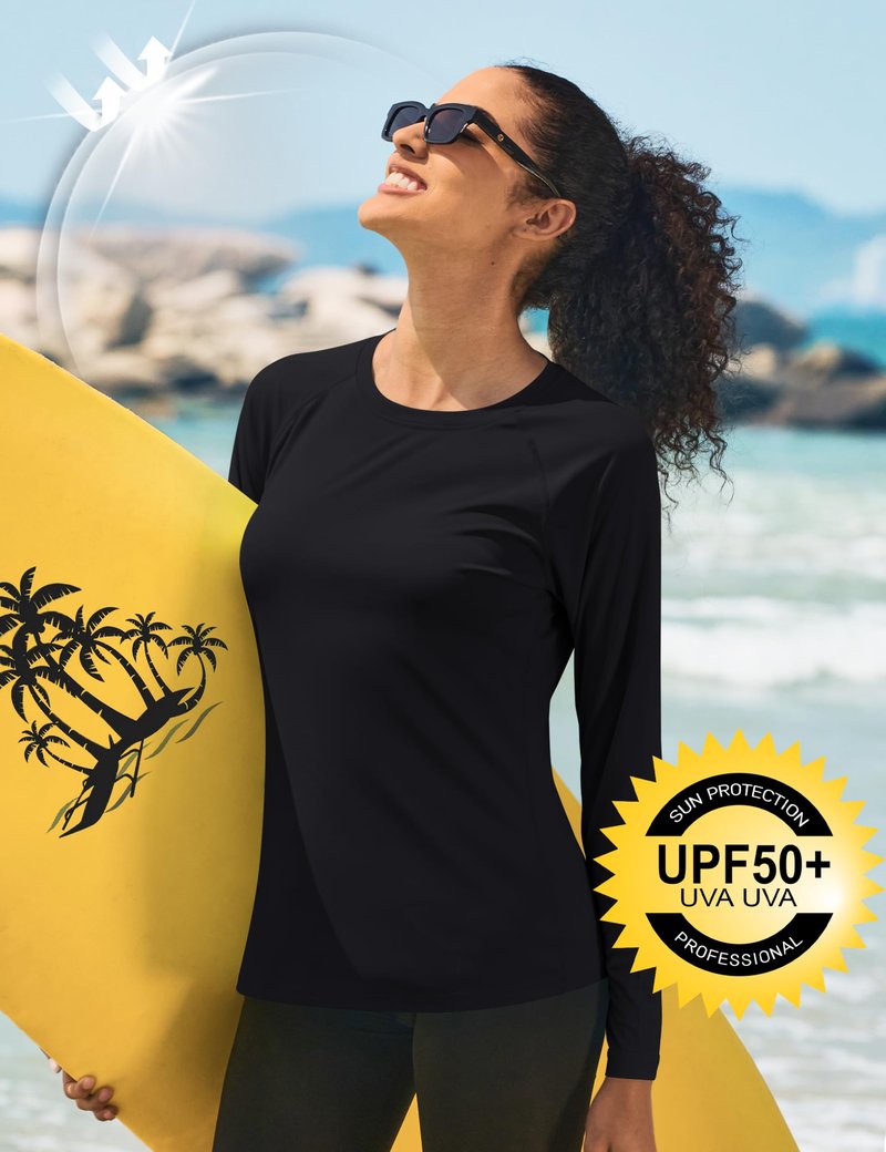 Cavva UV Protection Shirt for Women Workout Dry Fit Long Sleeve Tshirt Breathable Active Hiking Fishing Top Black, M
