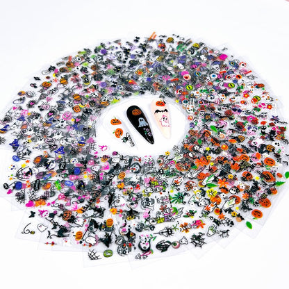 30 Sheet Halloween Nail Art Stickers Decals Cute Ghost Pumpkin Design Spider Web Scary Eyes Acrylic Nails Supplies for Women Manicure Decorations