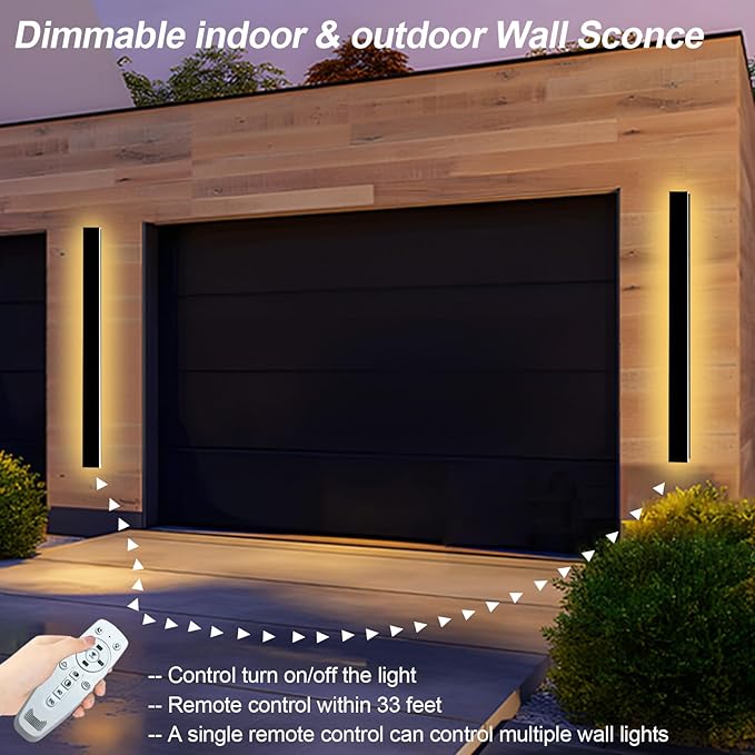 39 inch Modern Outdoor Wall Light, 2700K-6500K Dimmable Outdoor Wall Sconce,Long Wall Light with Remote Control,Exterior Linear Wall Lighting IP65 Waterproof for Garage, Front Door