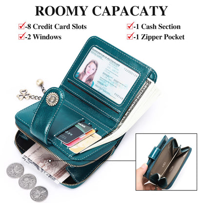 SENDEFN Purses for Women Genuine Leather Small Bifold Compact Womens Wallet with RFID Protection