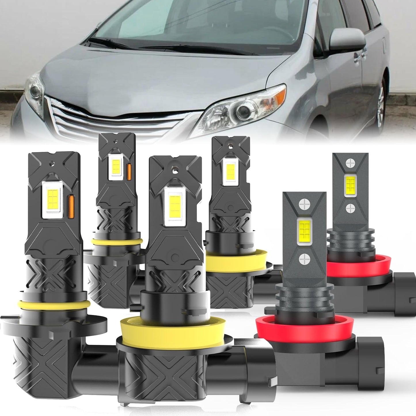 AYGZRUB Fit For Toyota Sienna 2011-2022 light Bulbs, High/Low Dual Beam Fog Lights Combo, Plug and Play, 6 PCS