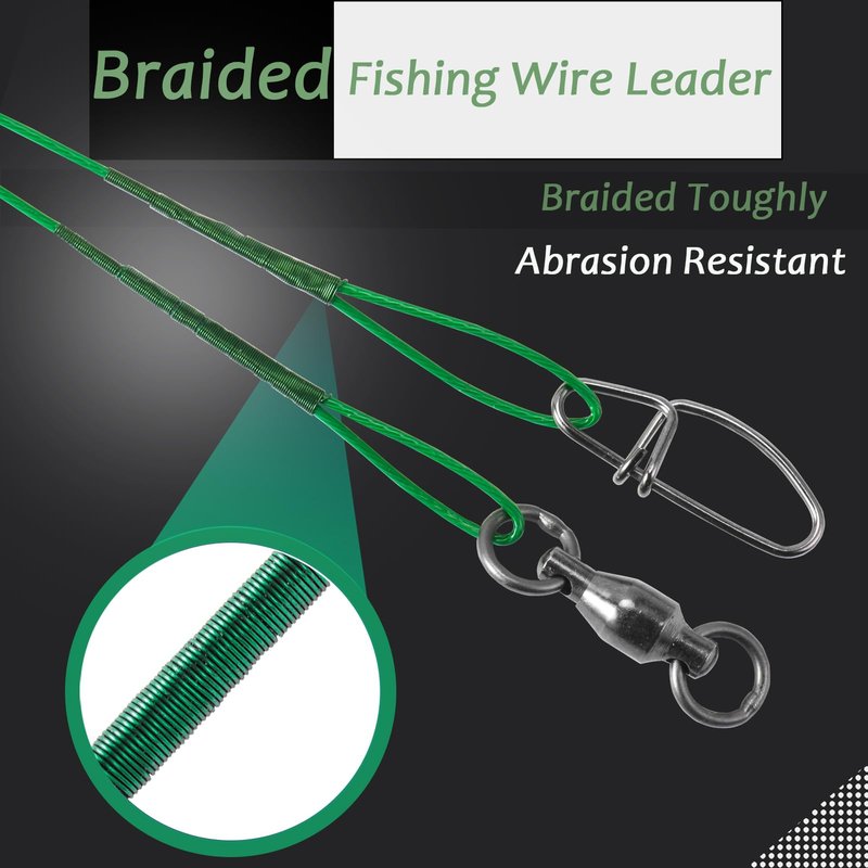 AMYSPORTS Saltwater Steel Fishing Leader Wire Stainless Swivel Fishing Leader Freshwater High Strength Wire Leader Lure Black Nickel #1 50lb 9.8in 20pcs