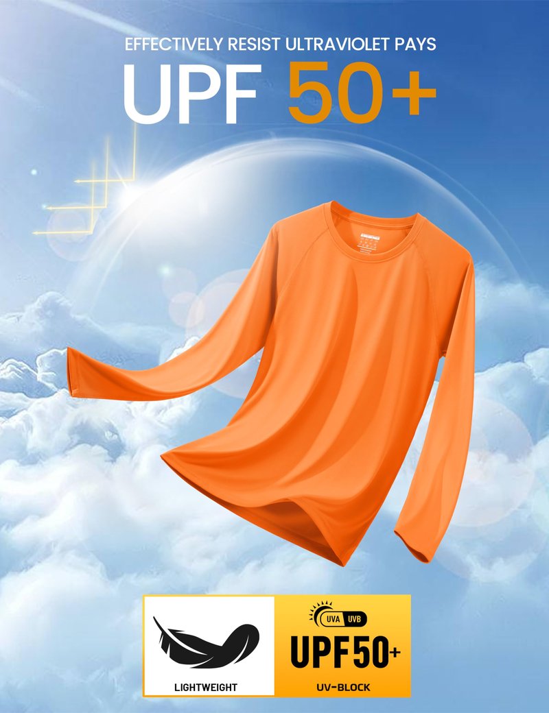 MAGCOMSEN UV Shirts for Men Rashguard Long Sleeve Sun Running Workout Fishing Hiking Quick Dry Swim UPF 50 Shirts Orange
