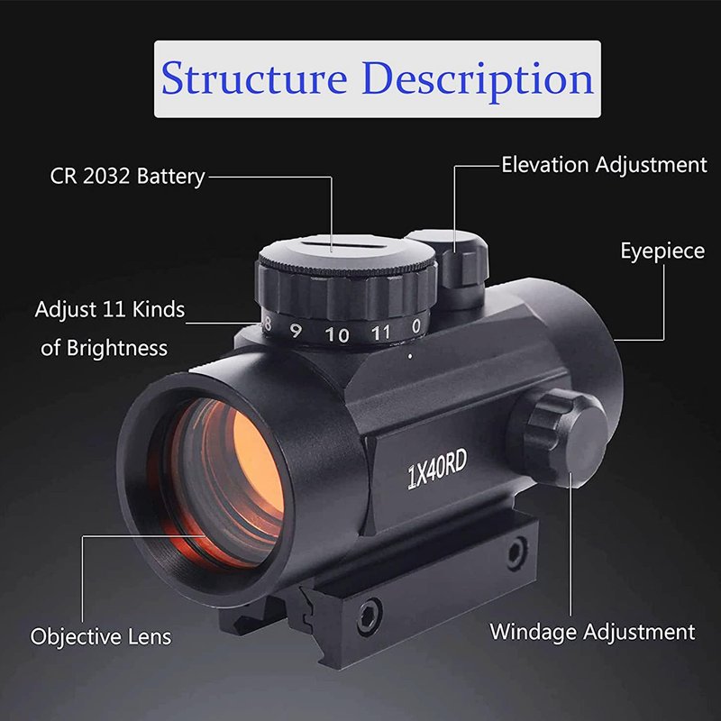 KASENTE 1x40 Red Green Dot Sight Rifle Scope with 20mm / 11mm Picatinny Dovetail Rail Mount
