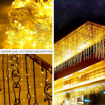 Outdoor Icicle Lights,9.8FT Christmas String Lights with Remote Timer, Battery Powered Hanging Window Wall Dripping Ice Light for Outside,Waterproof for House Garden Yard Xmas Decor(Warm White)