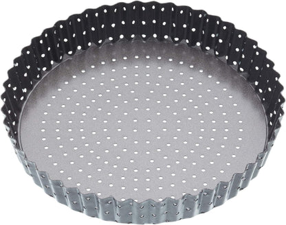 MasterClass KCMCCB39 Crusty Bake 20 cm Perforated Quiche Tin with PFOA Non Stick and Loose Bottom, Fluted, Robust 1 mm Carbon Steel, Grey