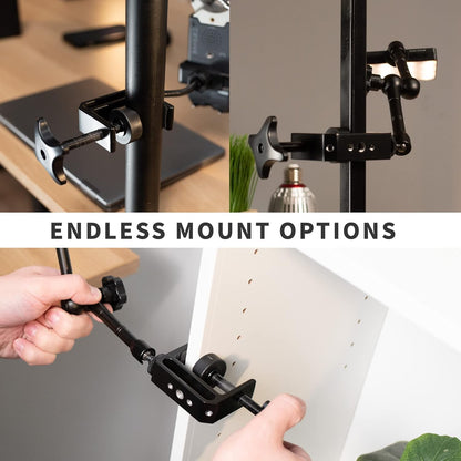 VIVO Aluminum C-Clamp with 1/4 inch-20 and 3/8 inch-16 Female Socket, 5 Mounting Threads, up to 1.8 inch Desktops, 2 Pack, Black, MOUNT-CP02