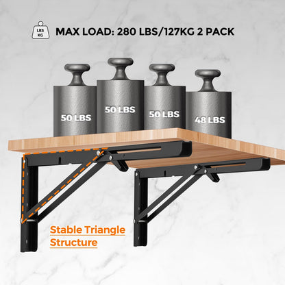 Ravinte 10 Inch Folding Shelf Brackets - Matte Black Collapsible Heavy Duty Brackets for Table Bench - Space Saving, 2 Pack ﻿