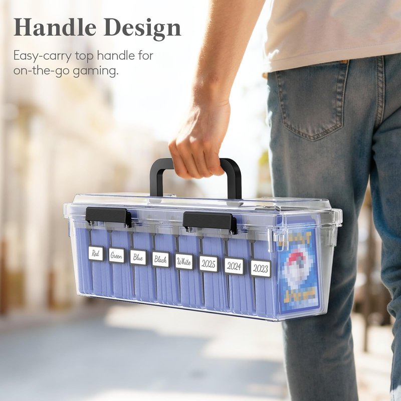 Lifewit Trading Card Storage Box fit for Toploader, Stackable Reinforced Latch Case with 8 Adjustable Dividers, Writable Labels, Organizer for MTG TCG Sports Baseball Bulk Cards, 6 PCS