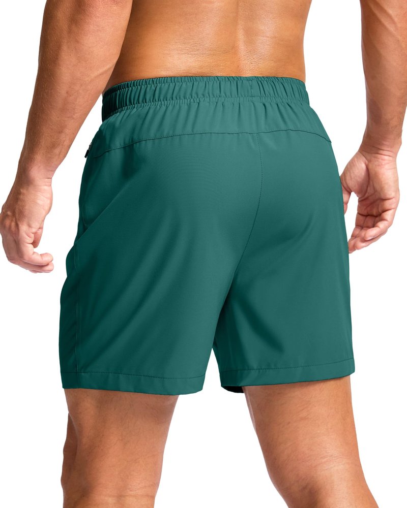 Men's Athletic Running Shorts with Zipper Pockets Quick Dry 7"/ 5"/ 9" Workout Gym Shorts for Basketball Hiking(Rainforest Green,5XS)