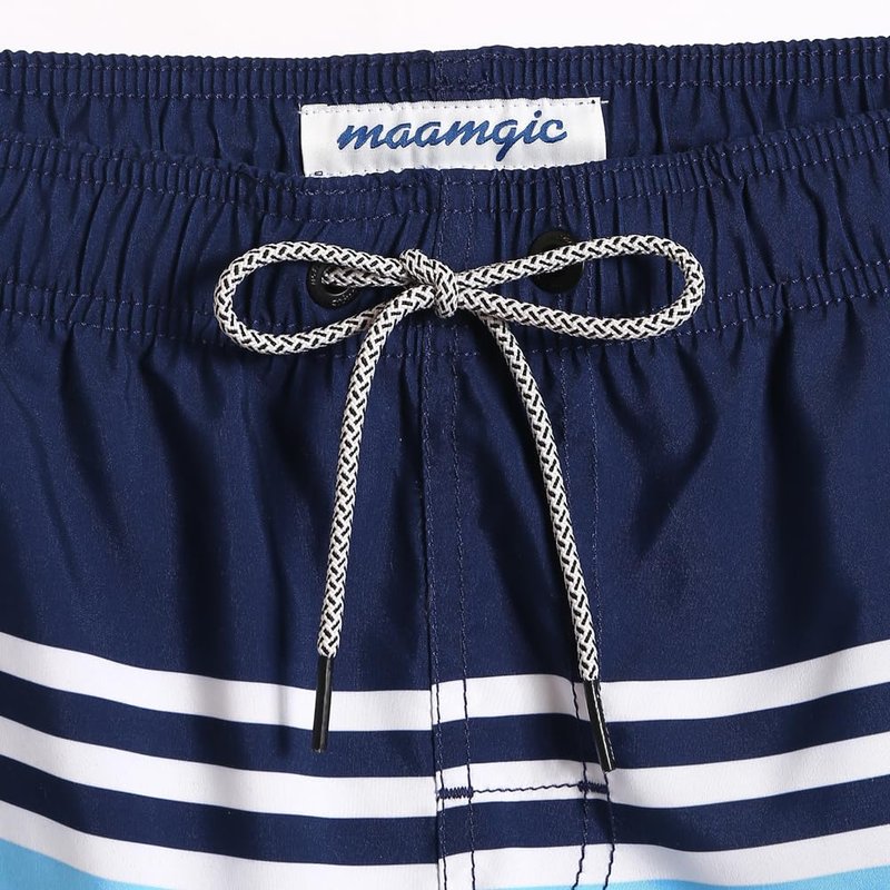 maamgic Mens Swim Trunks Quick Dry Swim Shorts with Mesh Lining Funny Swimwear Bathing Suits 7inch Striped Navy Medium