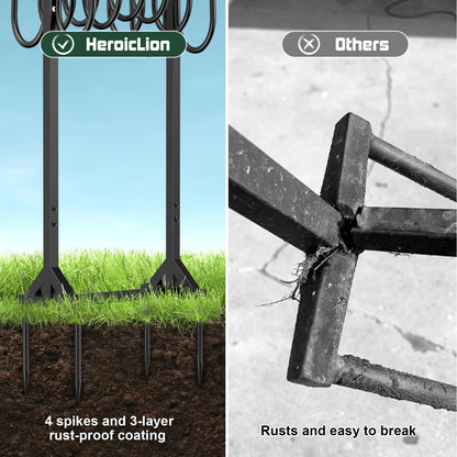 Garden Hose Holder Freestanding, Water Hose Holders for Outside with 4 Spikes, Hose Reels Double-Sided Heavy Duty Metal Hose Stand Holds 150ft Hose, Garden Hose Storage Rack for Outside Yard Lawn