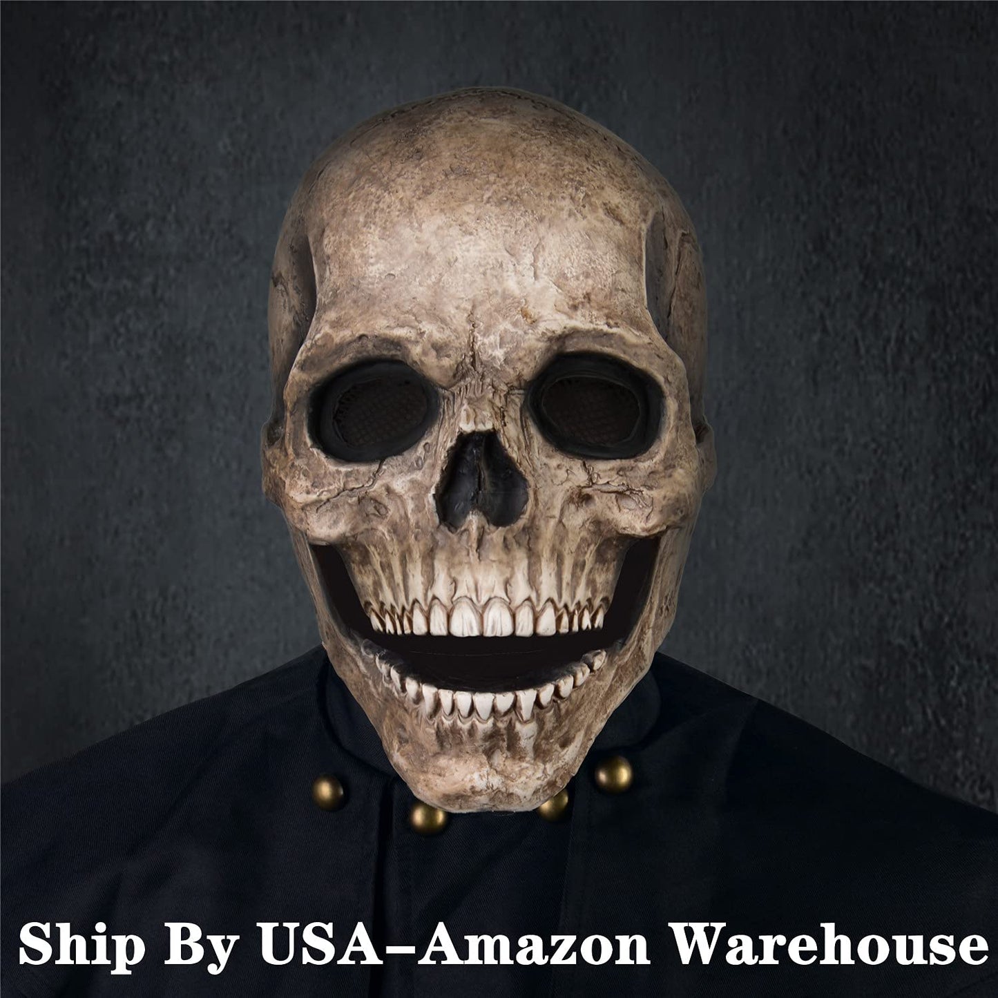 RRANYF Creepy Halloween Full Head Skull Mask with Movable Jaw, Adult Entire Head Realistic Latex Helmet, Scary Skeleton Headgear (Yellow Human Skull Mask)