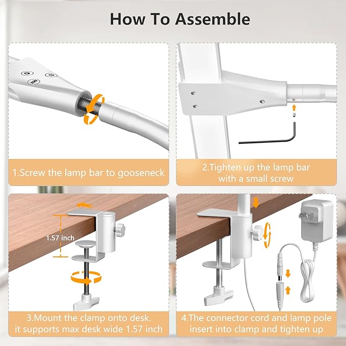 EppieBasic LED Double Head Architect Lamps, Extra Bright Workbench Office Lighting, Eye Protection Modern Desk Light for Monitor Working Reading White 1200LM