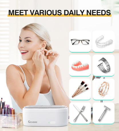 Gisaae Ultrasonic Cleaner, 47000Hz Jewellery Cleaner 360ML for Necklace Ring Glasses Jewelry Glasses Watch Coins Retainer