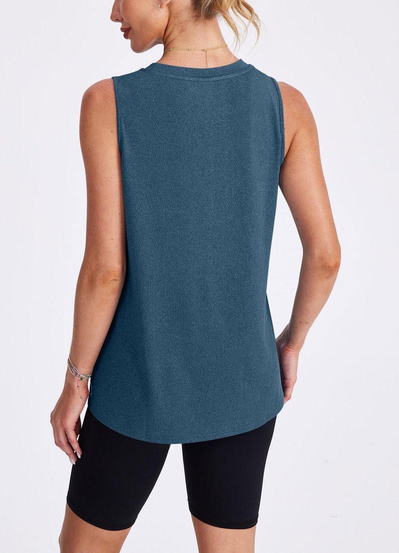 XIEERDUO Beach Vacation Essentials omen's Workout Tank Tops Sleeveless Exercise Tennis Running Shirts Dark Blue L