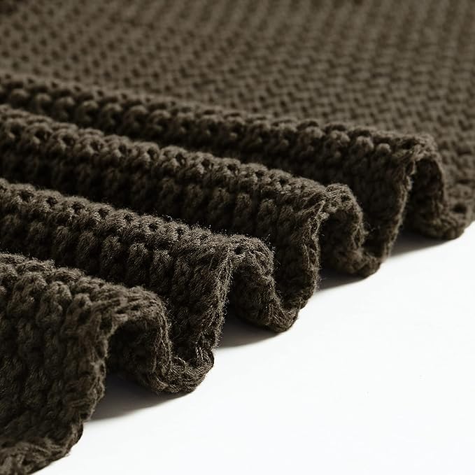Longhui bedding Dark Brown Knitted Throw Blanket for Couch, Soft, Cozy Machine Washable 100% Cotton Sofa Knit Blankets, Heavy 3.0lb Weight, 51 x 63 Inches.