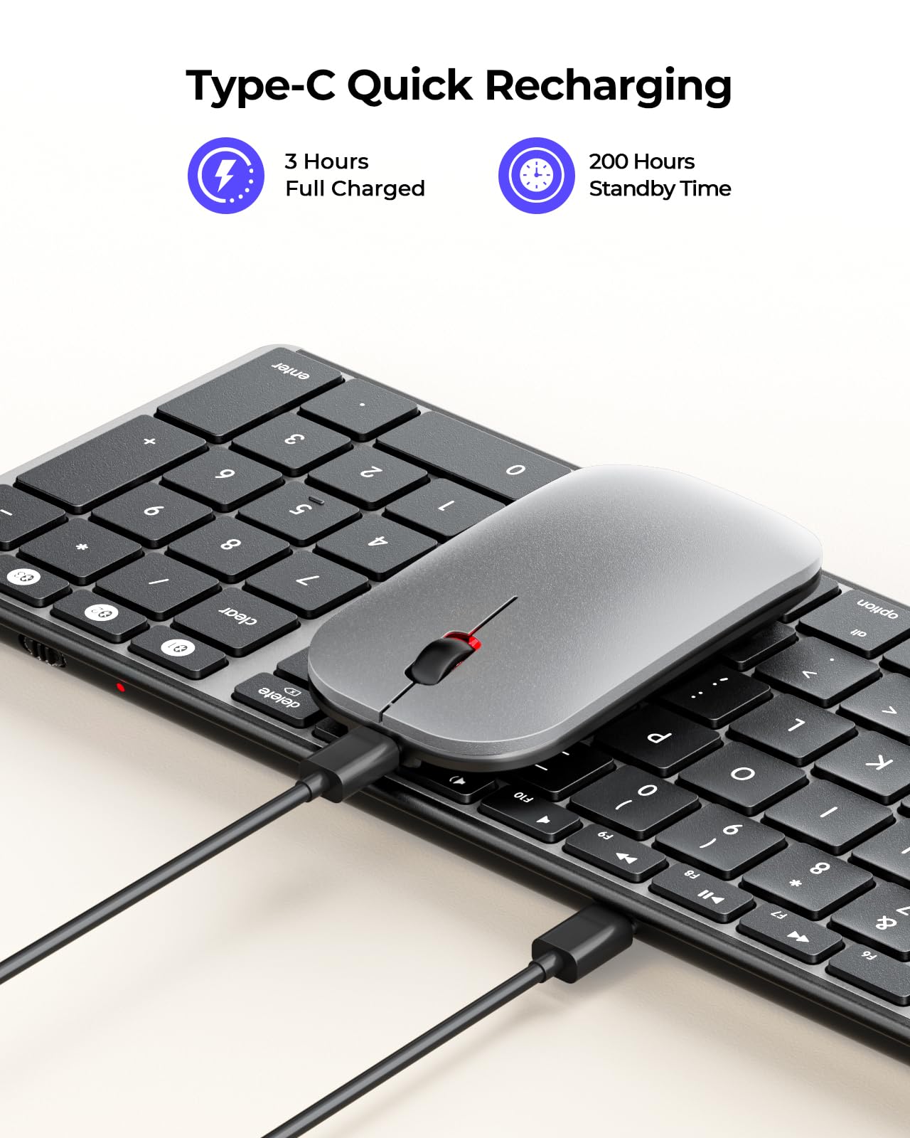 seenda Bluetooth Keyboard and Mouse for Mac, SKM64-2 Multi-Device Rechargeable Slim Wireless Keyboard Mouse Stainless Steel Full Size, Compatible with MacBook Pro/Air, iPad, Mac - Space Gray