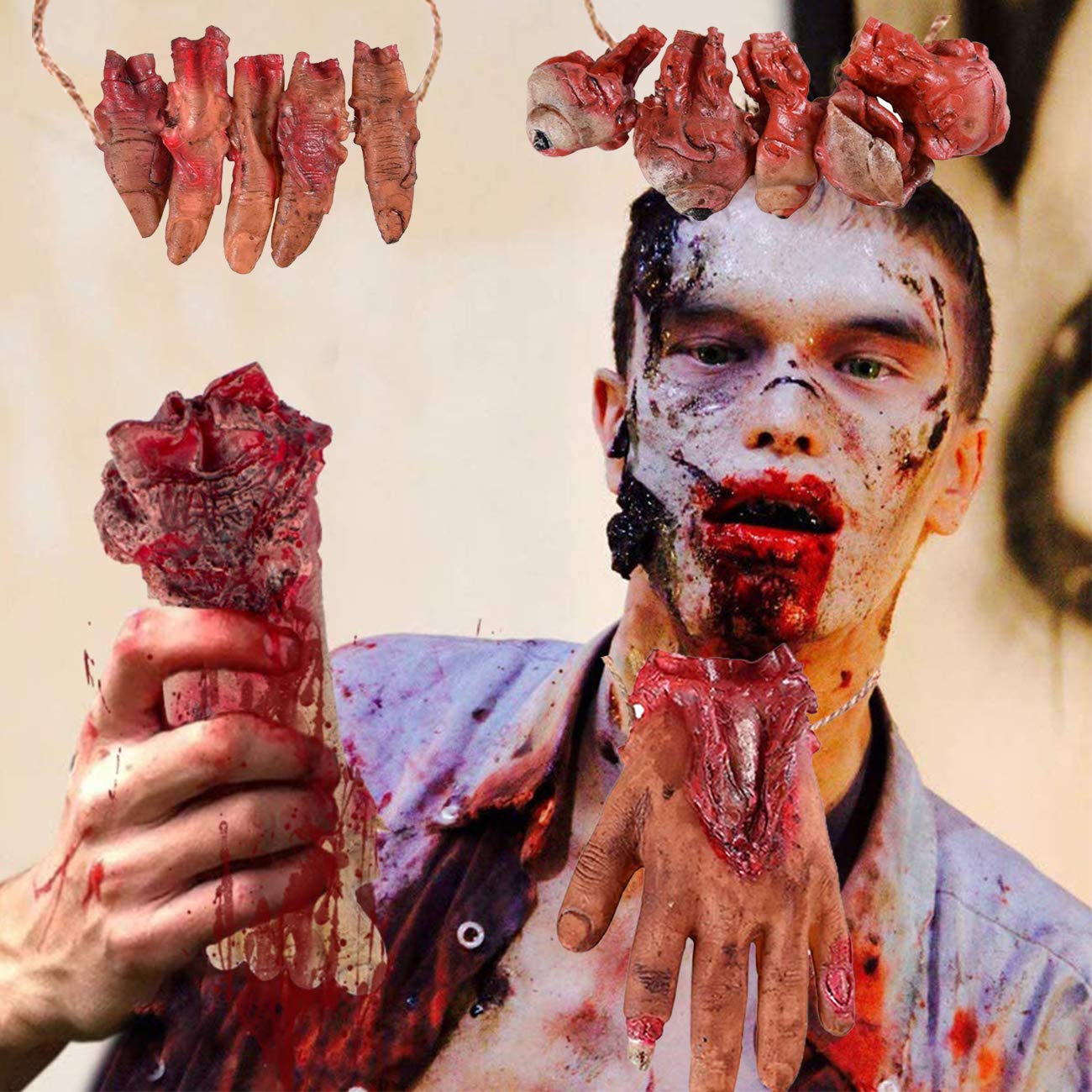 UCSAJI 5PCS Halloween Severed Broken Body Parts Halloween Blood Props Realistic Severed Horror Hand Foot for Party Decorations Props Haunted House